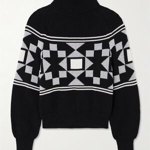 High Sport New Lara Intarsia Knit Metallic Turtleneck Sweater Black Kick Small